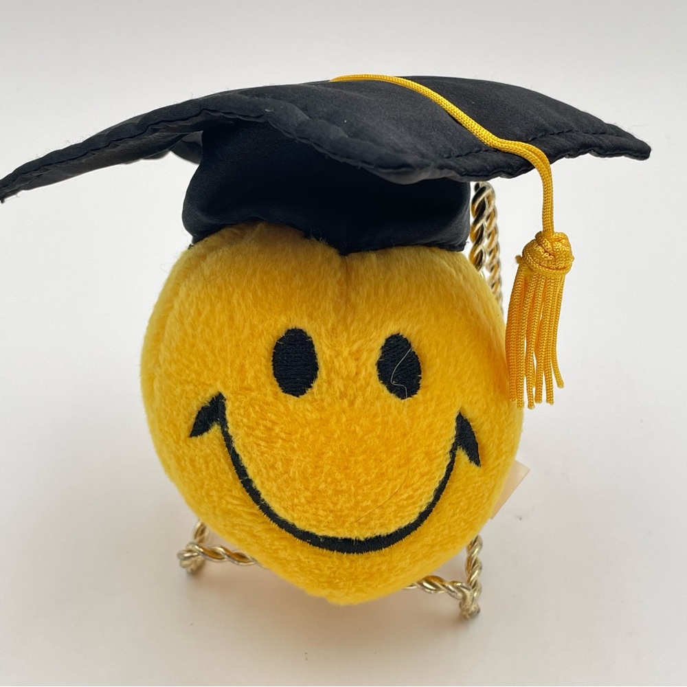 Smiley Plush Graduate Dan Dee Collectors Choice 4” Round Gold Tassel